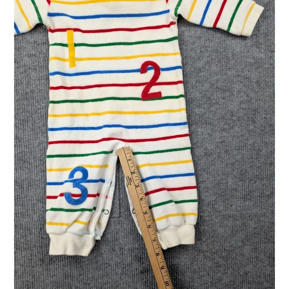 Vintage Kids One Piece Baby 3-6M Rainbow Colorful Velour Terry Retro Striped